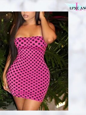 Strapless Pink Polka Dot Bodycon Dress